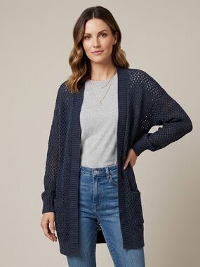 Line the Label 100% Cotton Open-Knit Cardigan | Size Large